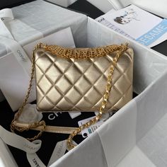 Description CC Flap Bag Small Gold Bag For Women 15cm/6in Rep 1:1 Size: 15 × 23 × 7 cm / 6 × 9 × 3 in Strass & Gold-Tone MetalGold Small Gold Includes dust bag. This product is of the best quality. Chanel Flap Bag, Gold Bag, Luxury Bag, Chanel Bags, Bag For Women, Flap Bag, Fashion Handbags, Small Bags, Evening Bags