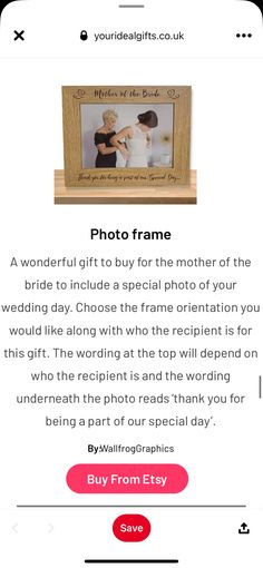 an email message for a wedding gift from the bride and groom to their mother on her phone