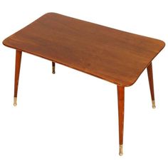 a small wooden table with two legs and a square top on one end, against a white background