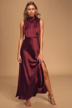 Dana Berez, Wine Maxi Dress, Mock Neck Maxi Dress, Formal Wedding Guests, Sleeveless Mock Neck, Fall Wedding Guest Dress, Guest Attire, Mock Neck Dress, Wedding Attire Guest