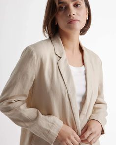 100% European Linen Blazer Work Vacation, Linen Tank, L And Light, Knit Blazer, European Linens, Casual Blazer, Linen Blazer, Crew Neck Tee, Quince