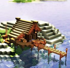 Harbour Minecraft Ideas, Minecraft Harbour Ideas, Harbour Minecraft, Minecraft Harbor, Minecraft Blueprint, Mc House, Fishing House, Construction Minecraft, Minecraft Structures