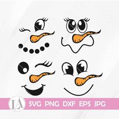 svg cartoon faces with different expressions and eyes for use in design projects or scrapbooking