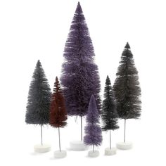 Bottle Brush Trees - Purple Hues, Shop Sweet Lulu Rainbow Pom Pom Garland, Rainbow Trees, Latest Decorating Trends, Purple Bottle, Cody Foster, Christmas Tabletop Decor, Rainbow Tree, Christmas Village Houses, Brush Trees