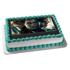 a birthday cake with an image of harry potter on it