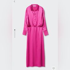 Beautiful Midi Pink Dress, Gorgeous Fabric. Brand New. Elegant Pink V-neck Shirt Dress, Elegant Pink Maxi Dress For Work, Pink Long Sleeve Dressy Midi Dress, Elegant Pink Shirt Dress For Party, Pink Silk Midi Dress For Casual Occasions, Pink Elegant Casual Shirt Dress, Pink Casual Elegant Shirt Dress, Elegant Pink Shirt Dress For Work, Elegant Formal Pink Shirt Dress