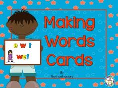 making words cards with an image of a boy holding a sign in front of him