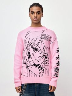 Rosa Casual Collar manga larga Lana Peinada Dibujos animados,Figuras,Letras Pullovers Embellished Elástico Alto Oversized Knitted Top For Streetwear, Pink Sweater For Winter Streetwear, Pink Winter Sweater For Streetwear, Pink Sweater For Fall Streetwear, Pink Sweater For Streetwear In Fall, Knit Long Sleeve Sweatshirt For Streetwear, Knit Sweater With Graphic Print And Long Sleeves, Oversized Pink Sweater For Streetwear, Long Sleeve Knitted Sweater For Streetwear