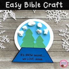 a snow globe made out of paper with the words easy bible craft on it