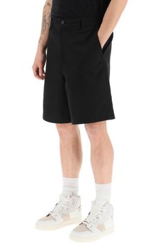 Cotton-blend bermuda shorts by7 Acne Studios featuring a concealed zippered closure with button, elasticated back of the waist, and two slash pockets. Regular fit. The model is 187 cm tall and wears size 48. Size Info IT Color Detail Black Made In Romania Material 60% CO 40% PL Season One spring Season Two summer Product clothing Brand Acne Studios Size And Fit Classic Knee-length Cotton Bermuda Shorts, Bermuda Shorts For Workwear With Belt Loops, Knee-length Cotton Bermuda Shorts With Belt Loops, Classic Knee-length Cotton Bottoms, Spring Knee-length Cargo Shorts, Bermuda Cotton Shorts For Workwear, Cotton Bermuda Shorts For Work, Sporty Cotton Shorts With Belt Loops, Knee-length Bermuda Shorts With Elastic Waistband