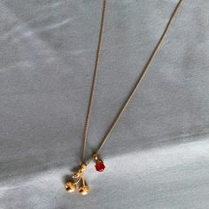 Brand New. Good Palates Necklace With Cherry Charm And Red Stone. #Necklace #Cherrycharm Gold Cherry Necklace, Red Stone Necklace, Cherry Charm, Cherry Necklace, Red Accents, Red Stone, Dainty Jewelry, Bling Bling, Stone Necklace