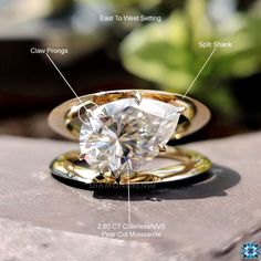 a diamond ring sitting on top of a rock