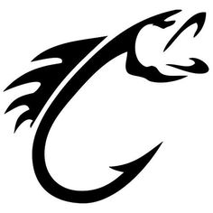 a black and white image of a fish with its tail curled in the shape of a circle