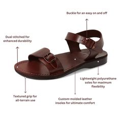 Step into history with The Original - the handcrafted women's sandal that started it all. These two-buckle sandals boast timeless style, unbeatable comfort, and Old World craftsmanship. Customize your perfect fit with adjustable buckles at the ankle and toes. The 100% vegetable-tanned leather insole conforms to the unique contours of your footprint with every stride, while the straps soften and develop a rich patina over time. Experience resilience and comfort in any adventure with these water-r Adjustable Toe Ring Sandals With Single Strap, Classic Sandals With Brass Buckle For Summer, Summer Beach Sandals With Brass Buckle, Adjustable T-strap Sandals With Tang Buckle, Beach T-strap Sandals With Tang Buckle, Adjustable Buckle Closure Toe Ring Sandals, Classic Adjustable Sandals With Single Toe Strap, Adjustable Leather Strap Slingback Sandals With Single Toe Strap, Adjustable Open Toe Huarache Sandals With Buckle Closure