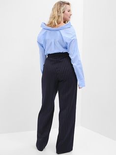 Twill Weave, Twill Pants, Navy Stripes, Red Garnet, Petite Size, Casual Pants, Mid Rise, Gap, Wide Leg