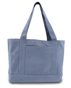 a blue tote bag on a white background