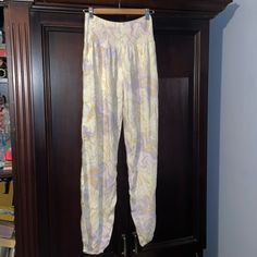 These Beautiful Harem Pants Have Never Been Worn And Still Have The Original Tags On. Handmade In Thailand With A Cause These Beauties Deserve To Be Someone’s Favorite Beach Pants. Sz S/M- Definitely On The Smaller Side. Ruched Stretchy Waist Band, Elastic At Ankles, No Pockets. Lavender Relaxed Fit Bottoms For Summer, Lavender Relaxed Fit Pants For Summer, Spring Lavender Relaxed Fit Bottoms, Lavender Bottoms With Elastic Waistband For Spring, Fitted Parachute Pants For Spring Loungewear, Fitted Lavender Loungewear Bottoms, High-waist Lavender Pants For Spring, Purple High Waist Pants For Loungewear, High Waist Purple Lounge Pants