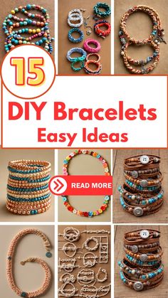 different bracelets are shown with the words diy bracelets easy ideas