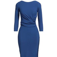 Chiara Boni Dress Elegant Ruched Midi Dress For Office, Elegant Blue Fitted Midi Dress, Elegant Blue Sheath Midi Dress, Elegant Fitted Blue Dress, Elegant Blue Bodycon Dress For Work, Elegant Blue Bodycon Dress For Formal Occasions, Chic Blue Bodycon Office Dress, Chic Blue Bodycon Dress For Office, Blue Ruched Sheath Dress