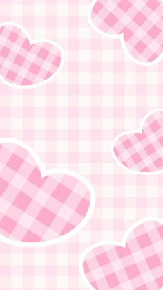 pink hearts on a checkered background with white clouds in the middle and one heart at the top