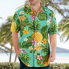 Category:Shirt; Season:Spring  Summer; Fabric:Polyester; Sleeve Length:Short Sleeve; Look After Me:Machine wash,Washable; Gender:Men's; Style:Designer,Comfortable,Hawaiian,Beach,Casual; Tops Type:Shirt,Summer Hawaiian Shirt,Aloha Shirt; Occasion:Beach,Outdoor,Daily,Street,Casual; Age Group:Adults'; Fit Type:Regular Fit; Pattern:Floral,Pineapple,Frog; Design:Button-Down; Neckline:Turndown; Brand:OUKU; Front page:FF; Listing Date:05/06/2022; Bust:; Length:null; Shoulder Width:null; Fit US Size:nul Oversized Shirt Men, Funny Clothing, Harajuku Anime, Streetwear Shirts, Summer Wardrobe Essentials, Oversized Streetwear, Kermit The Frog, Funny Outfits, Simple Shirts