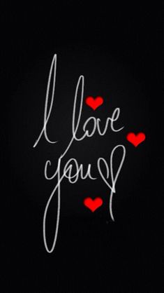 the words i love you written in white ink on a black background with red hearts