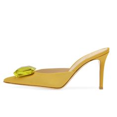 TAAFO Diamond Closed Toe Heel Sandals Women Stoned Half Shoes Pump Mules Nude-37 Yellow Pointed Toe Sandals For Summer, Party Mules With Heel Strap And Flat Heel, Elegant Yellow Heels For Summer, Elegant Yellow Summer Heels, Yellow Sandals With Padded Heel And Pointed Toe, Yellow Pointed Toe Sandals With Padded Heel, Yellow Closed Toe Sandals For Formal Occasions, Formal Yellow Closed Toe Sandals, Yellow Pointed Toe Evening Sandals