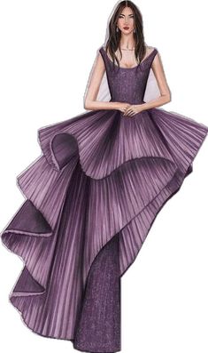 a drawing of a woman in a purple dress with her hands on her hips,