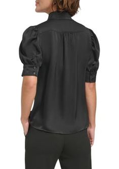 Chic puff sleeves bring a hint of drama to this blouse from DKNY. | DKNY Women's Puff Sleeve Mandarin Collared Blouse, Black, Large Night Out Puff Sleeve Blouse, Black Lantern Sleeve Blouse For Office, Black Lantern Sleeve Blouse For Formal Occasions, Black Lantern Sleeve Top For Formal Occasions, Formal Puff Sleeve Top, Black Blouson Sleeve Blouse For Work, Black Tops With Blouson Sleeves For Formal Occasions, Black Blouson Sleeve Top For Formal Occasions, Black Top With Blouson Sleeves For Formal Occasions