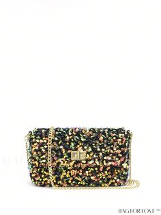 BagForLove - Sequin-Adorned Mini Flap Square Bag with Secure Turn Lock Evening Multicolor Shoulder Bag With Adjustable Strap, Multicolor Crossbody Shoulder Bag For Party, Green Crossbody Party Bag, Green Crossbody Party Bags, Green Crossbody Bags For Party, Green Crossbody Box Bag For Party, Multicolor Tote Shoulder Bag For Party, Multicolor Evening Shoulder Bag With Removable Pouch, Green Shoulder Bag For Party