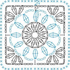 a blue and white square with an intricate design on it