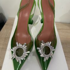 Great Condition Amina Muaddi Heels Super Comfortable. Forest Green Color Worn Only A Handful Of Times Runs Small. I’m Usually A Size 40-40.5 In Regular Shoes Comes With Box Designer Green Heels For Wedding, Pvc Heels, Muaddi Shoes, Amina Muaddi Heels, Amina Muaddi Shoes, Forest Green Color, Amina Muaddi, Forest Green, Green Color