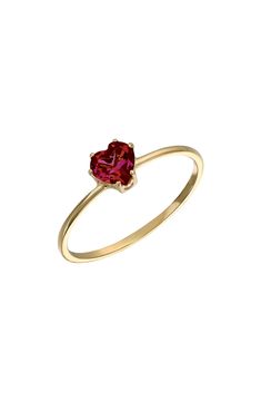 A faceted red garnet heart sparkles on a slender ring handcrafted from gleaming 14-karat gold. Total garnet weight: 0.50ct. 14k gold/red garnet Made in Spain Classic 14k Gold Heart-shaped Birthstone Ring, Heart-shaped 14k Gold Birthstone Ring, 14k Yellow Gold Heart Ring With Gemstone, 14k Gold Heart-shaped Ruby Promise Ring, Classic 14k Gold Birthstone Ring For Valentine's Day, Valentine's Day Ruby Yellow Gold Ring, Valentine's Day Classic 14k Gold Birthstone Ring, Classic 14k Gold Heart Ring With Gemstone, 14k Gold Heart-shaped Ruby Ring For Promise