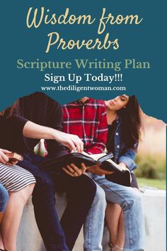 three people sitting on a bench with the words, wisdom from provers signature writing plan sign up today