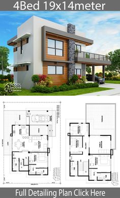 two story house plan with 4 beds and 1 bathrooms