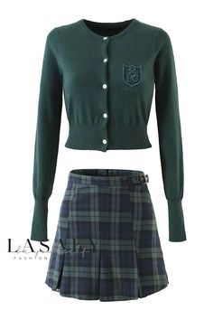 Lasaky - Premium High-Waisted College Plaid Skirt - Mini Skirt with Elevated Waistline and Crisp Pleats Fitted School Uniform Mini Skirt For Fall, Fitted Winter Mini Skirt For School, Preppy Fitted Mini Skirt For Winter, Fitted Mini Skirt For School In Winter, Fitted Winter School Bottoms, Green Skirt For School In Fall, Fitted Green School Skirt, Green Fall Skirt For School, Fitted Green Skirt For School