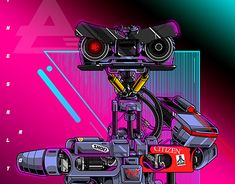 a stylized image of a camera and some other things in the background that are colorful