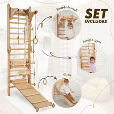 a child's swing set with instructions for the steps and ladders to climb