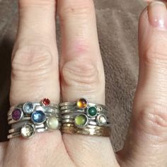 Dainty Stacking Mothers Ring Mother's Ring Silver | Etsy Spiritual Multi-stone Anniversary Rings, Spiritual Multi-stone Rings For Anniversary, Nickel Free Ring For Anniversary, Nickel-free Sterling Silver Stackable Rings For Anniversary, Nickel-free Ring For Anniversary, Nickel-free Anniversary Ring, Spiritual Multi-stone Birthstone Ring For Anniversary, Spiritual Multi-stone Birthstone Ring As Gift, Spiritual Multi-stone Rings For Gift