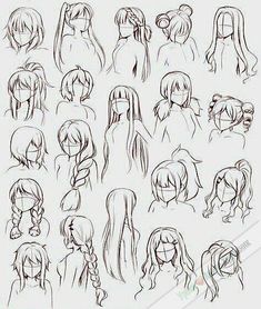 an image of anime hairs and ponytails drawn in pencil on paper with the words how to