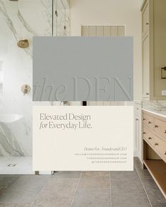 a bathroom with marble flooring and white walls is featured in an ad for the design for everyday life