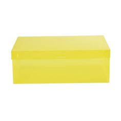 a yellow plastic storage box on a white background