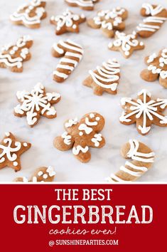 the best gingerbread cookies with white frosting on top and red border overlay