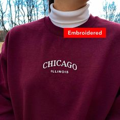 "*SIZES ARE UNISEX* -I'd suggest your usual size for a regular fit, or sizing up for a more relaxed fit. *these sweatshirts are extra comfy when oversized \"Chicago Illinois\" embroidered on a comfy cute crewneck. A sturdy and warm sweatshirt bound to keep you warm in the colder months. A pre-shrunk, classic fit sweater that's made with air-jet spun yarn for a soft feel and reduced pilling. Your new favorite sweatshirt! * 50% cotton, 50% polyester * Pre-shrunk * Classic fit with no center crease Fall Streetwear Sweater With Letter Embroidery, Oversized Winter Sweater With Embroidered Logo, Trendy Fall Sweatshirt For Campus, Trendy Campus Sweatshirt For Fall, Trendy Sweatshirt For Campus In Fall, Embroidered Logo Sweats For Fall Streetwear, Fall Streetwear Sweats With Embroidered Logo, Fall Streetwear Sweatshirt With Letter Embroidery, Fall Letter Embroidery Sweatshirt For Streetwear