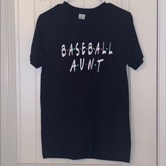 Baseball Aunt Tee Casual Black Shirt For Baseball Season, Sports Aunt Shirts, Baseball Aunt Shirts, Auntie Baseball Shirts, Black Graphic Print Top For Baseball Season, Black Graphic Tee For Baseball Season, Black Shirt With Graphic Print For Baseball Season, Black Graphic Tee For Baseball, Black Graphic Print Shirt For Baseball Season