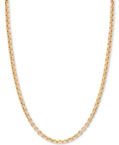 The rounded profile of this box link chain necklace (1-1/2 mm) make it as comfortable as it is stylish. Fine Jewelry Box Chain Necklace With Oval Link, Gold-tone Oval Link Box Chain Necklace, Yellow Gold Rectangular Box Chain Necklace, 14k Gold Rectangular Box Chain Necklace, Rectangular Yellow Gold Box Chain Necklace, Rectangular Gold-tone Box Chain Jewelry, Round Box, Link Chain Necklace, Mens Gift Sets