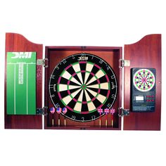 a dart and darts in a wooden case