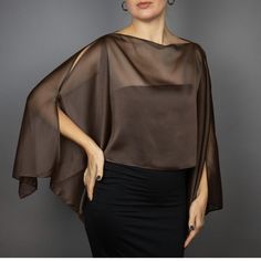 A very elegant chiffon shrug capelet for your wedding party or evening dress. Made of luxury light chiffon. Color: dark brown (other colors are available)  Size: unique (fits all), but if you have any doubts, please contact me. WE have matching bags in our Etsy Shop! WE accept credit cards! Chiffon Shrug, Blue Shrug, Wedding Capelet, Shrug Jacket, Brown Accessories, Chiffon Wrap, Unique Fits, Capes For Women, Shawls And Wraps