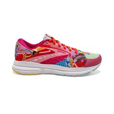 Dependable comfort, now with updated cushioning. Sporty Sneakers With Cushioning For Sports, Multicolor Cushioned Running Shoes For Marathon, Colorful Running Shoes, Brooks Running Shoes Women, Running Shoes Brooks, Brooks Running Shoes, Brooks Running, Pink Running Shoes, Pink Blue Yellow