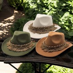 Vintage Solid Color Cowboy Hat, Classic Cowboy Hat,Bohemian Style Cowboy Hat with Tassel,Western Clothing Holiday Party Accessories Headwear Hat circumference: 57-58cm Brim: 7cm Height: 12cm Fedora hats suitable for most people will be matched with hat holders 🎩Our fedora hats are soft and comfortable to wear. The design is classic and can be matched with daily casual wear and formal wear. Whether you are young or old, you can find the style and color that suits you. 🎩Fedora hats are not only Bohemian Beige Adjustable Mini Hat, Bohemian Adjustable Beige Mini Hat, Adjustable Bohemian Beige Mini Hat, Bohemian Style Adjustable Hats For Party, Adjustable Bohemian Party Hat, Bohemian Fedora Hat With Fringe, Wide Brim Fringe Hat For Festivals, Bohemian Fringe Fedora Hat, Bohemian Curved Brim Fedora For Parties